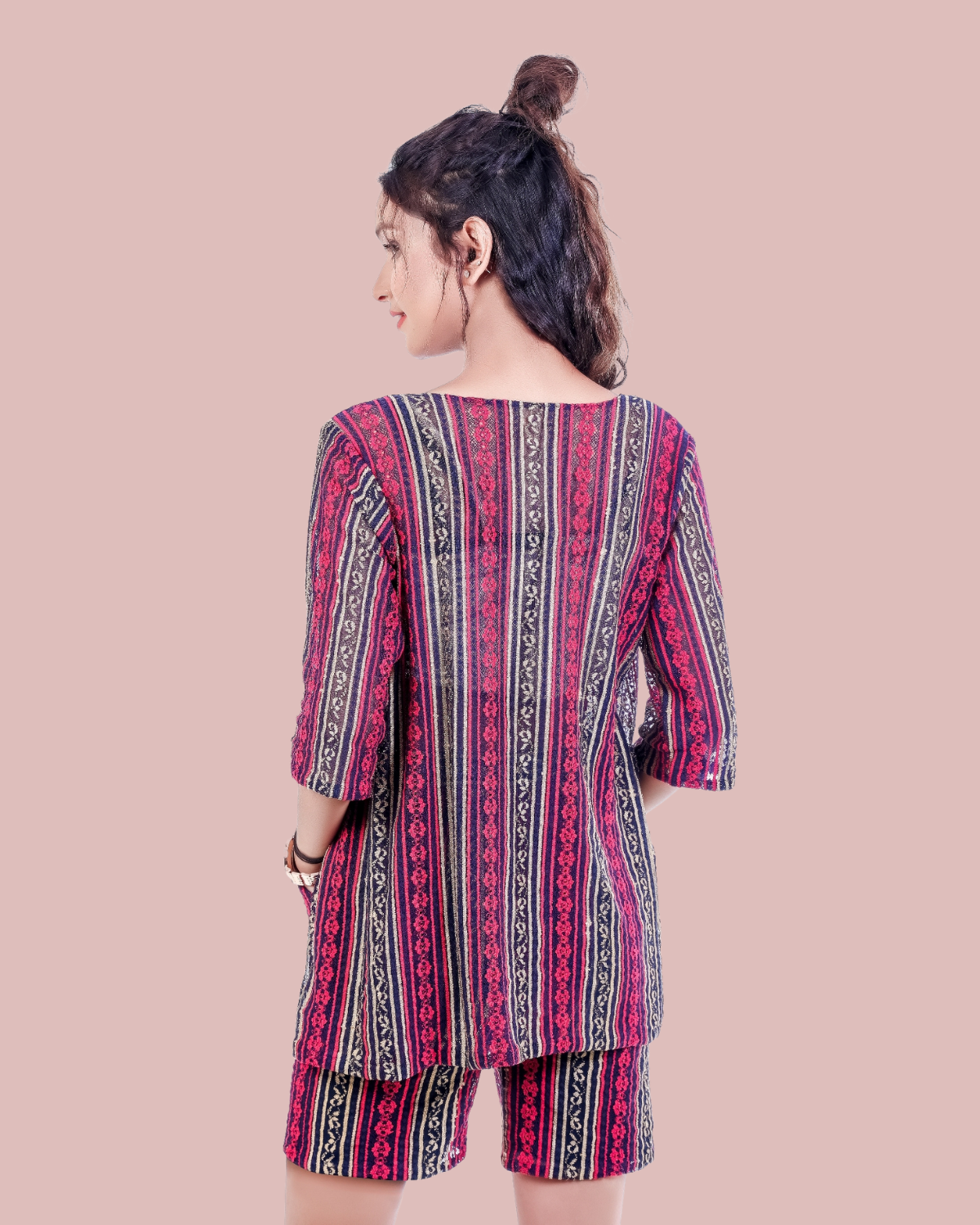 Women's Ethnic-Inspired Printed Co-ord Set with Shorts and Open Jacket