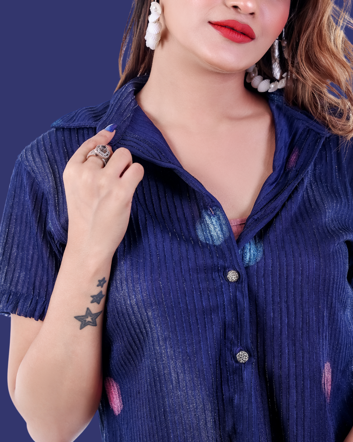 Indigo Crinkle Fringe Shirt