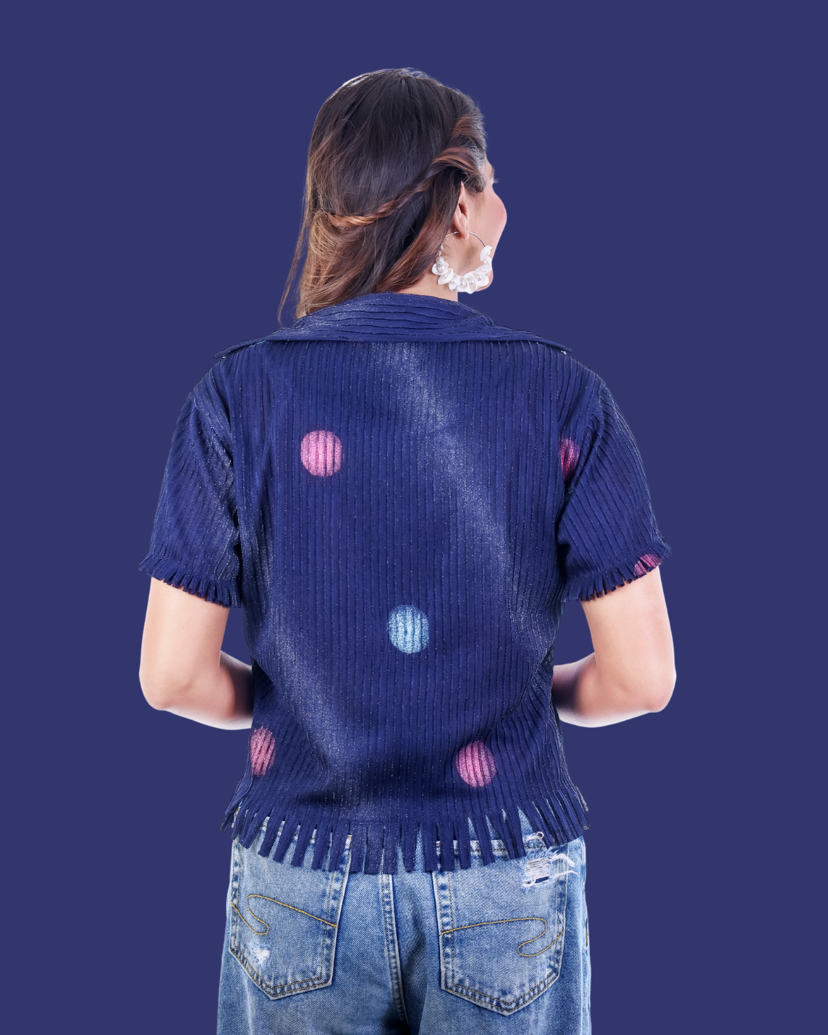Indigo Crinkle Fringe Shirt