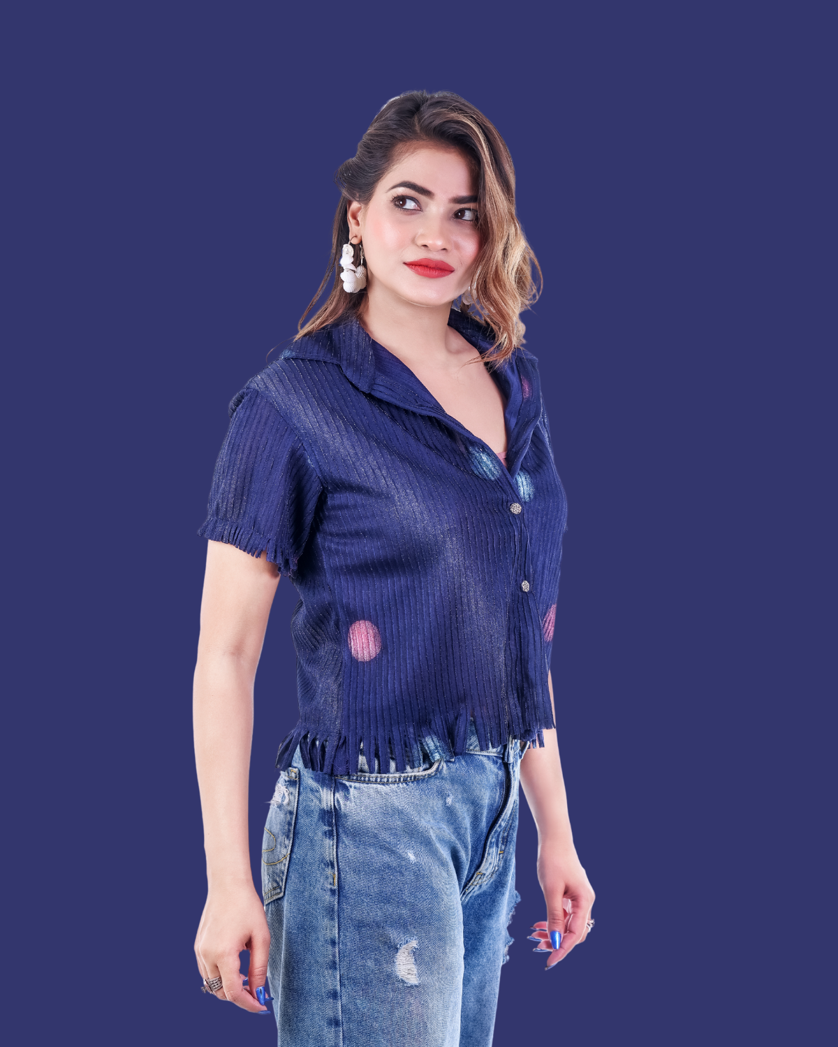 Indigo Crinkle Fringe Shirt