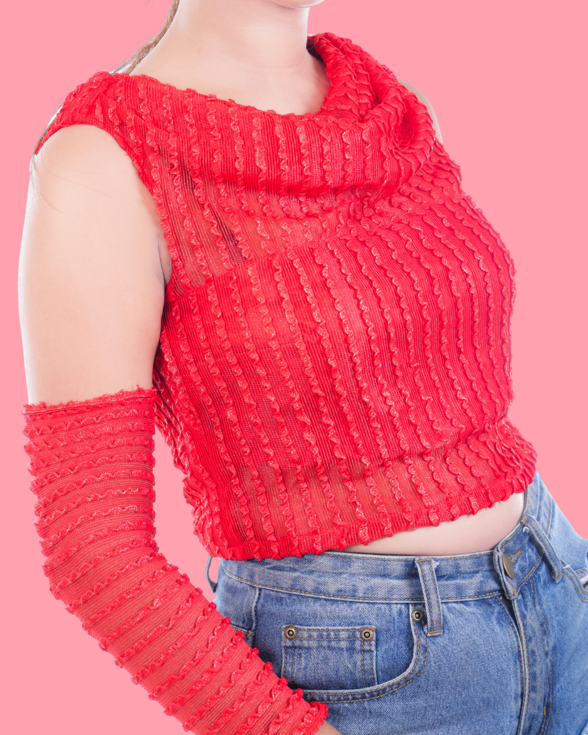 Scarlet Texture Crop Top with Matching Sleeve
