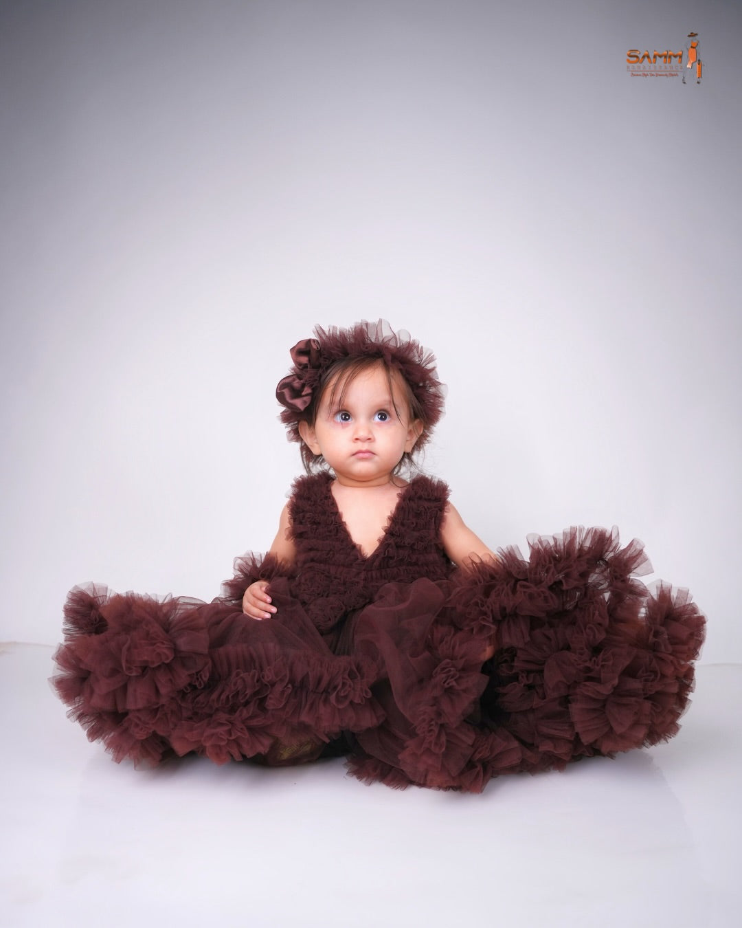 Elegant Brown Sleeveless Tulle Gown for Baby & Toddler Girls (1-3Y)