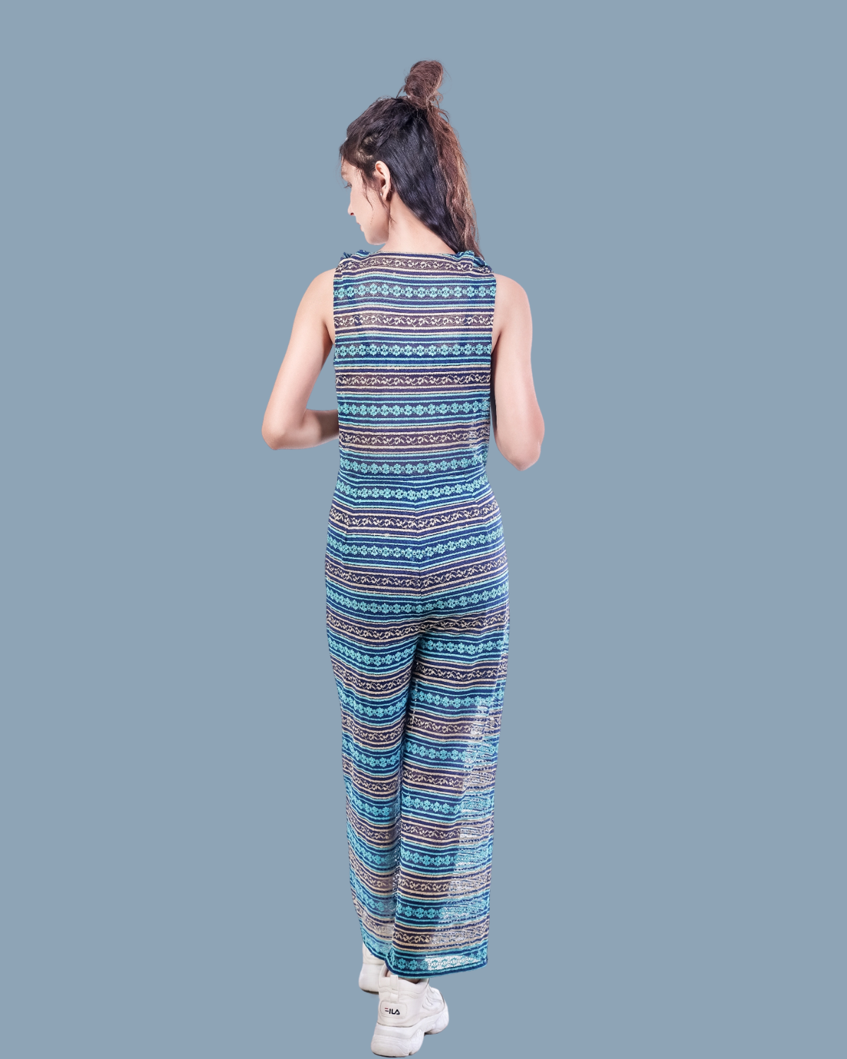 Boho-Inspired Sleeveless Jumpsuit with Tribal Print