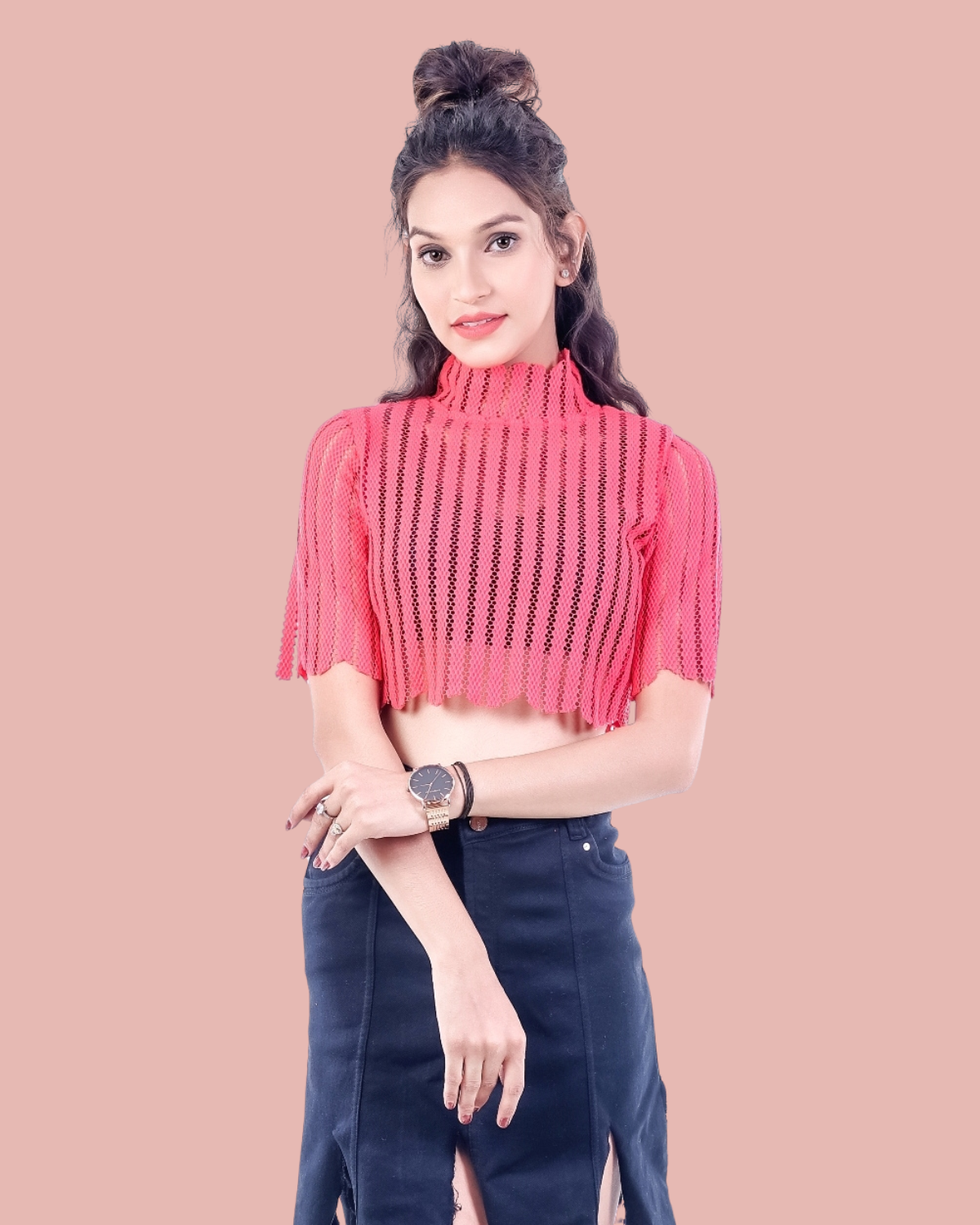 Women's Sheer Mesh High Neck Crop Top