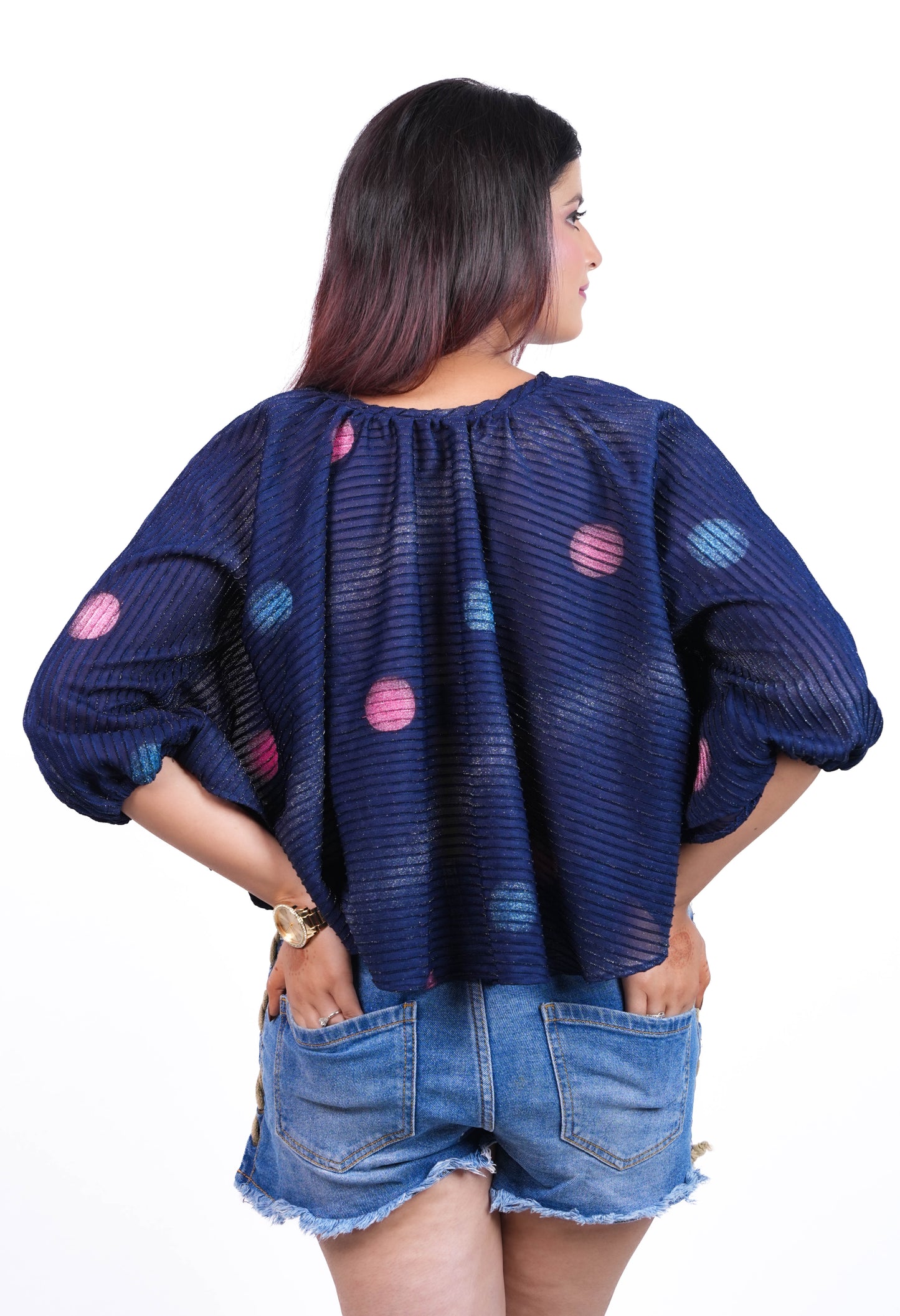 Flowy Lantern Sleeve Butterfly Top with Textured Pattern