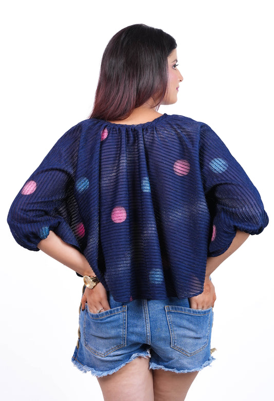 Flowy Lantern Sleeve Butterfly Top with Textured Pattern