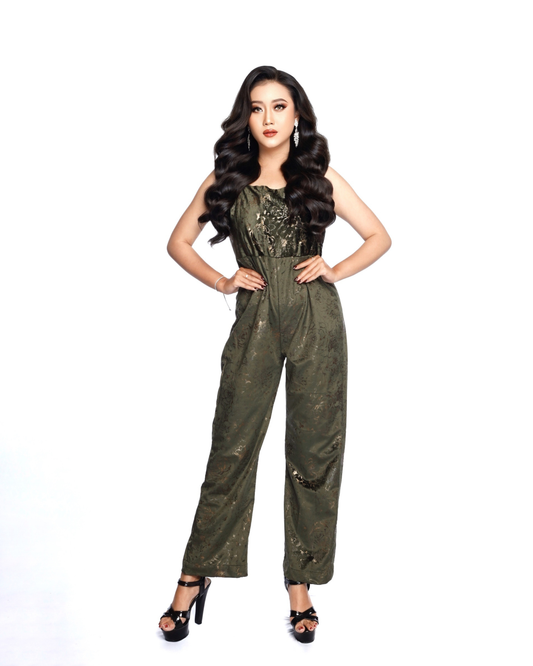 Women’s Corset Jumpsuit - High-Waisted Wide Leg One-Piece Bodice Suit