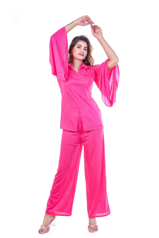 Trendy Attractive Women Hot Pink Co-ord Set