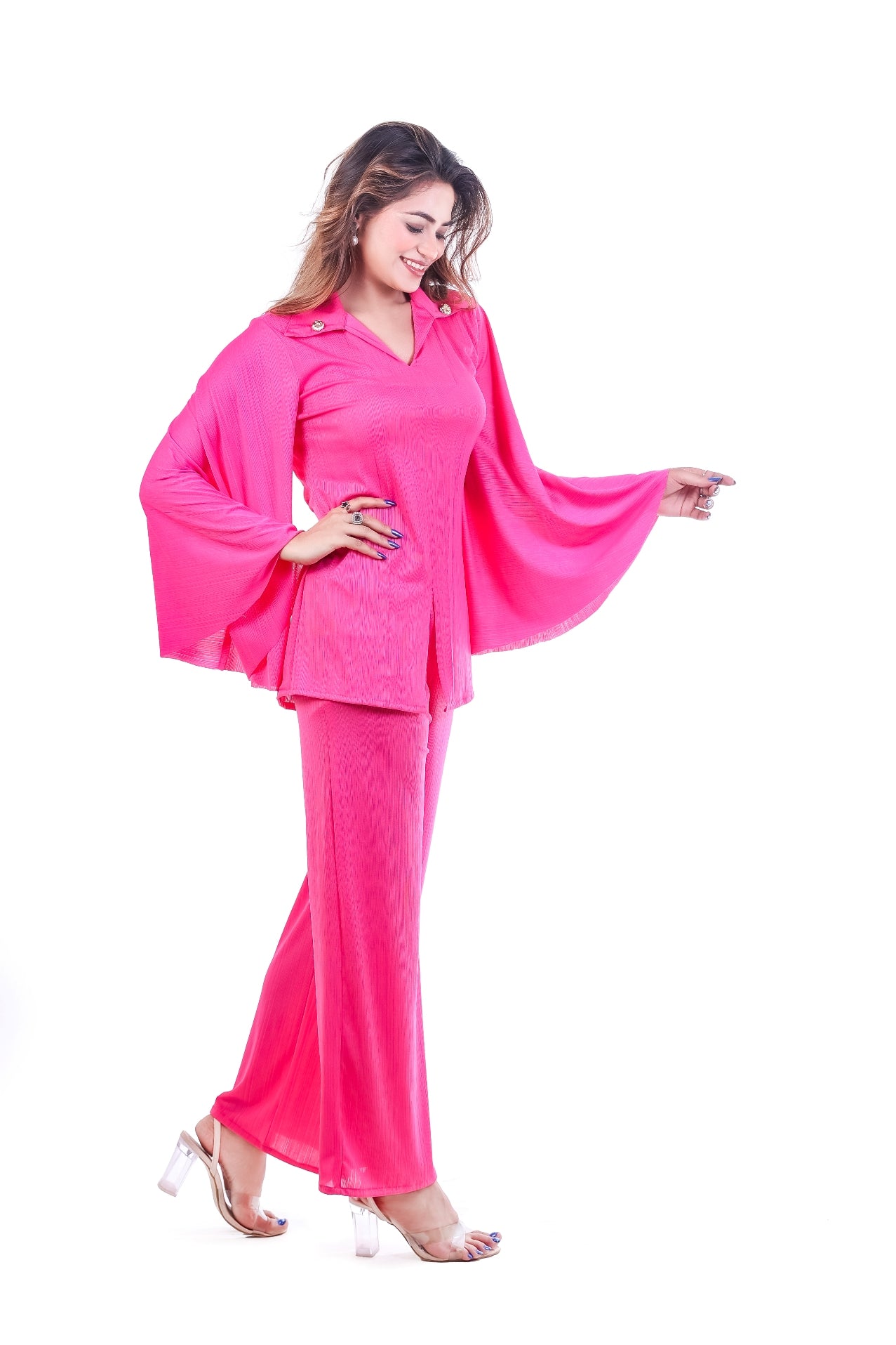 Trendy Attractive Women Hot Pink Co-ord Set