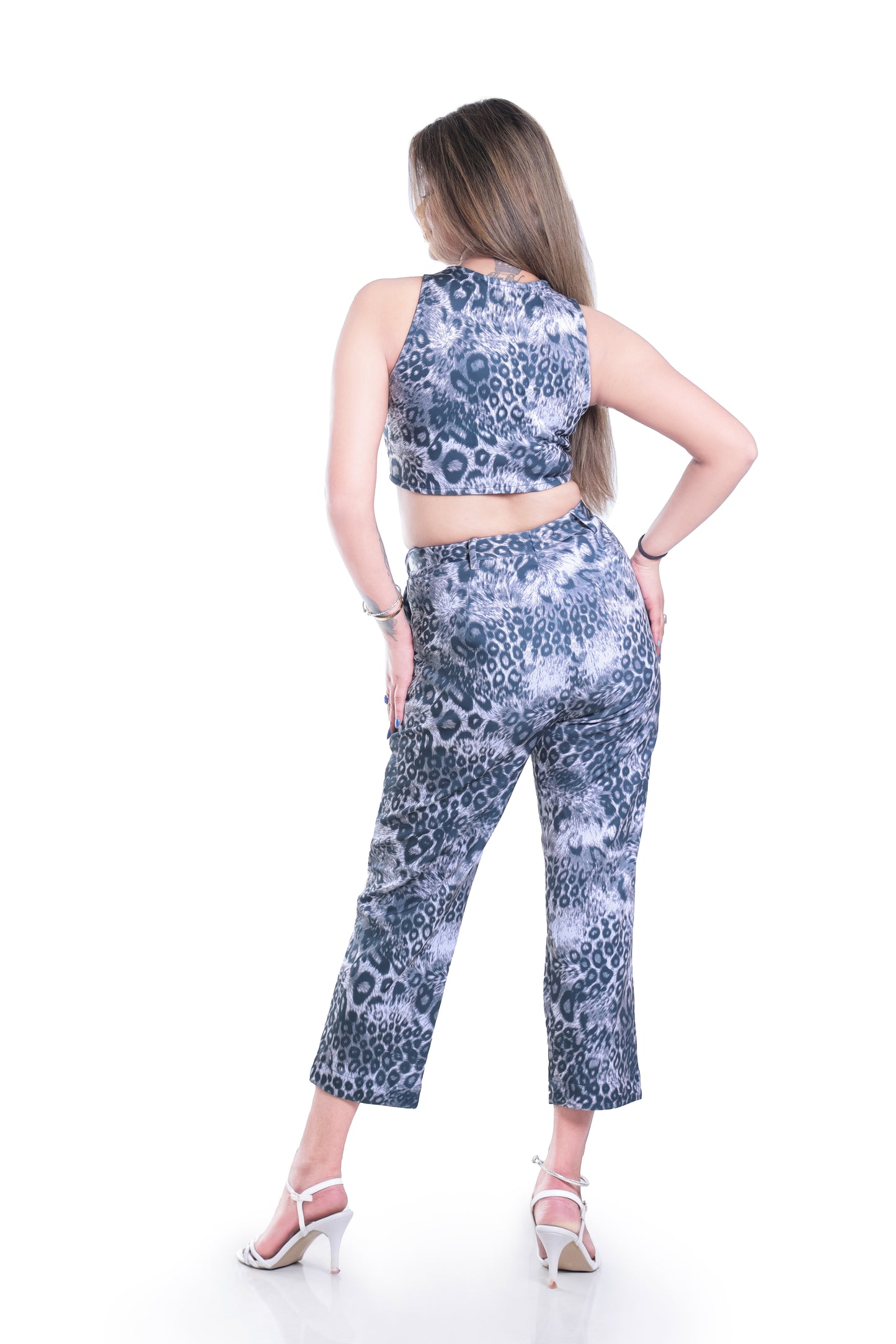 Women's Animal Print Sleeve less Co-ord Set with Crop Top