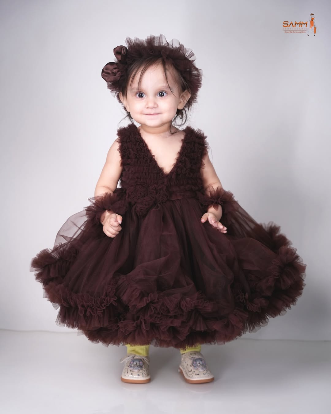 Elegant Brown Sleeveless Tulle Gown for Baby & Toddler Girls (1-3Y)