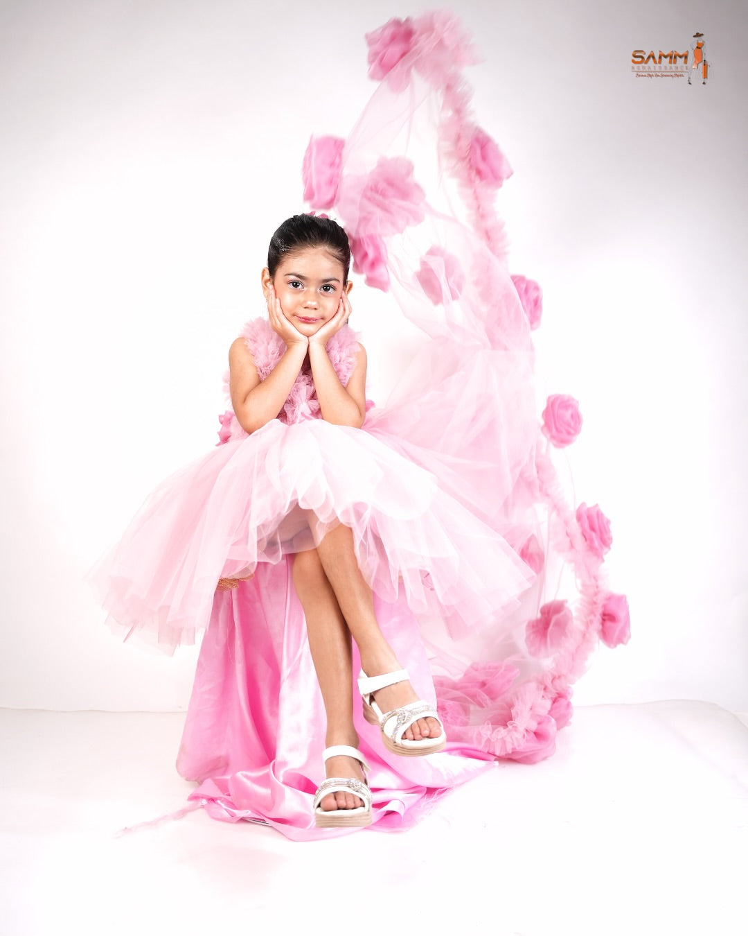 Girls' Fairy-Style High-Low Gown in Blush Pink – Elegant Ruffle Party Dress (3-5 Years)