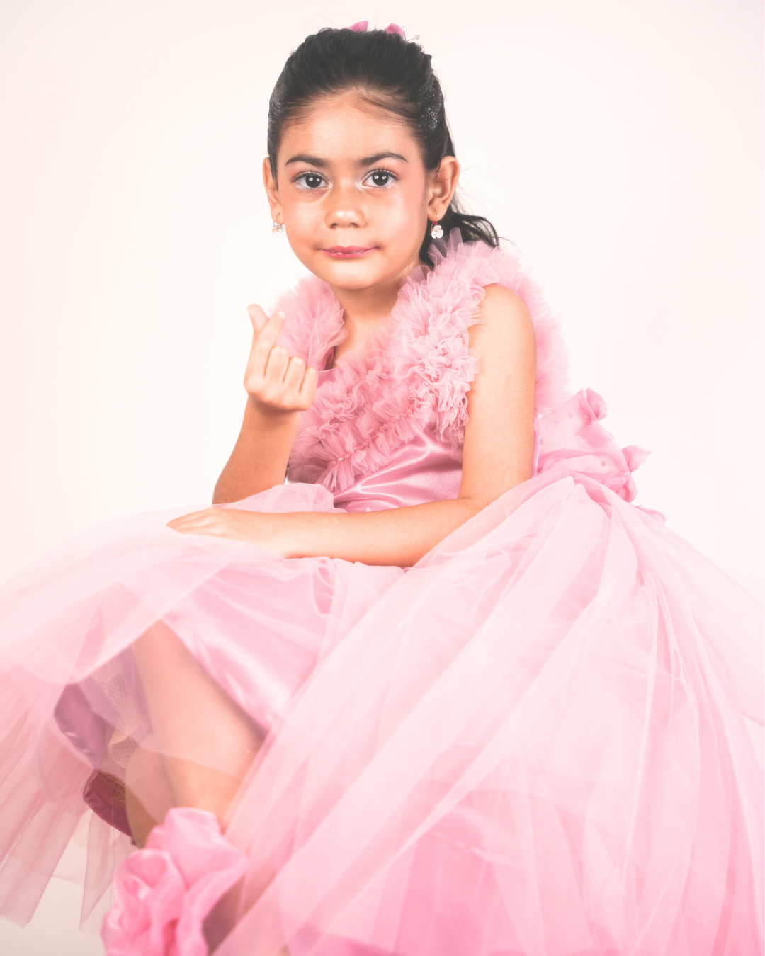 Girls' Fairy-Style High-Low Gown in Blush Pink – Elegant Ruffle Party Dress (3-5 Years)