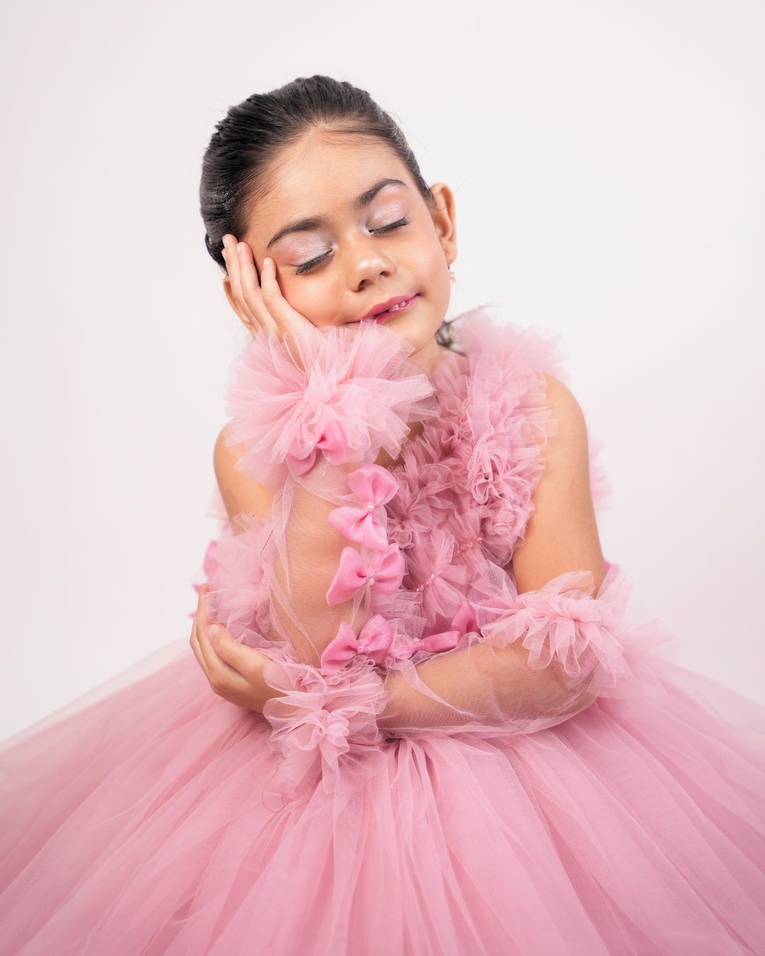 Girls' Fairy-Style High-Low Gown in Blush Pink – Elegant Ruffle Party Dress (3-5 Years)
